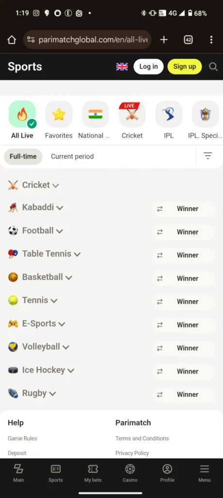 Parimatch Live Sports Betting