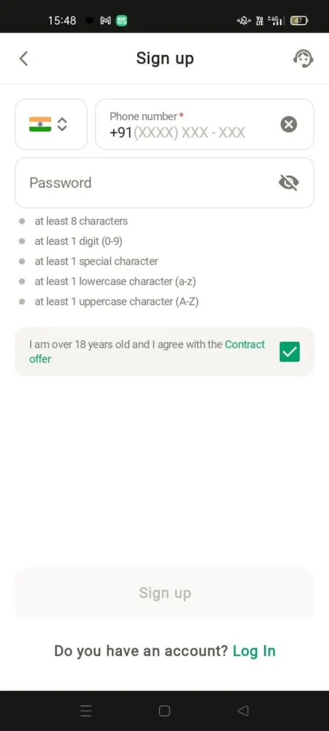 Parimatch Sign Up Android