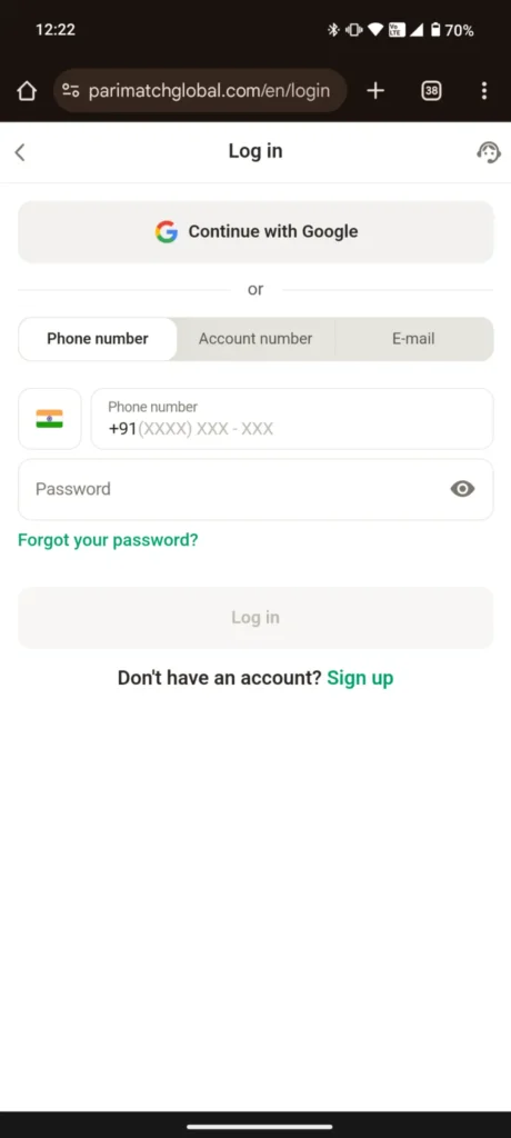 Parimatch Mobile Login