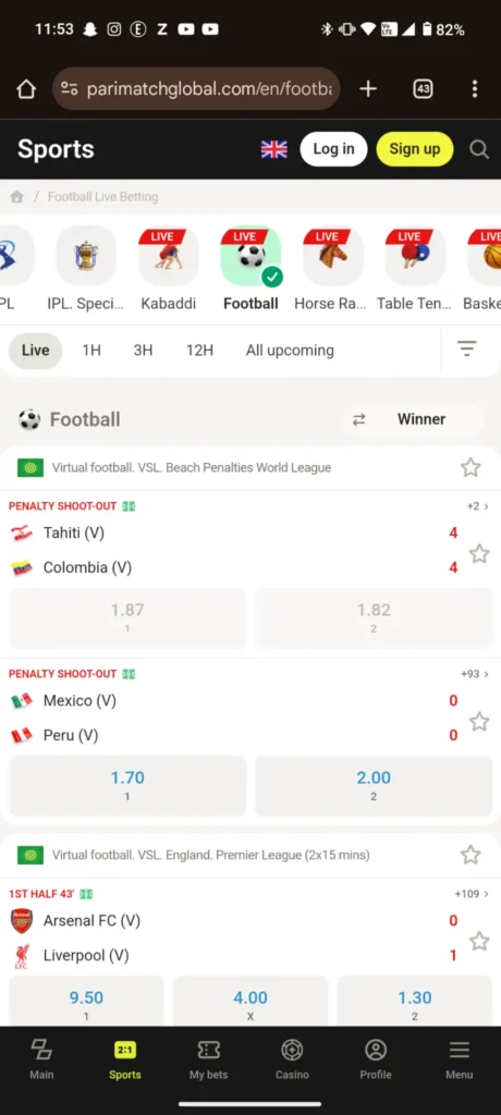 Live Football Betting Events Parimatch