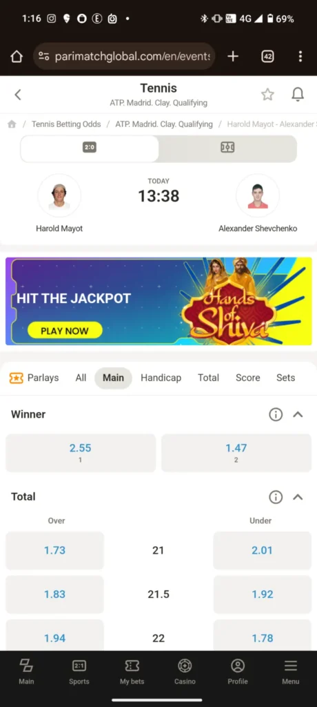 Parimatch Live Sports Tennis Betting