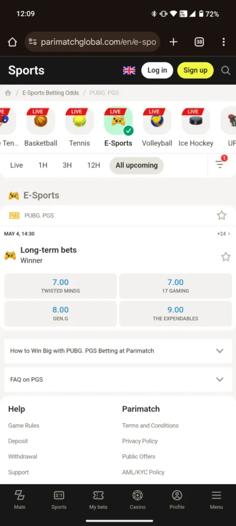 Parimatch Esports Long Term Betting