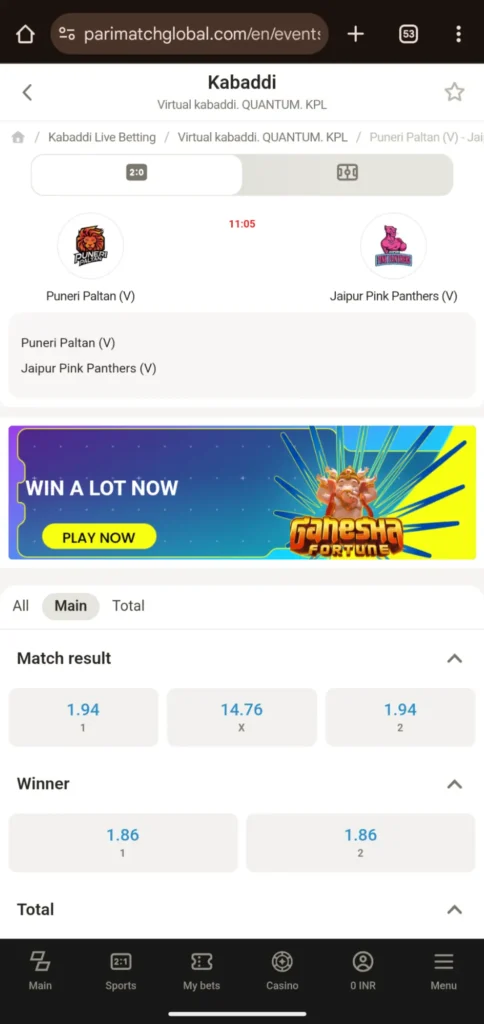 Live Kabaddi Match Betting- Parimatch