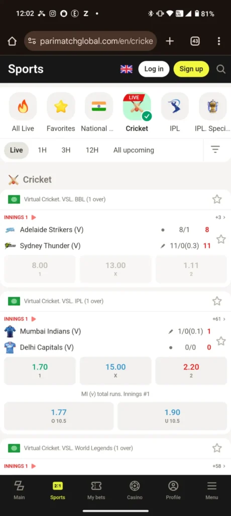 Live Cricket Betting Match Scores- Parimatch