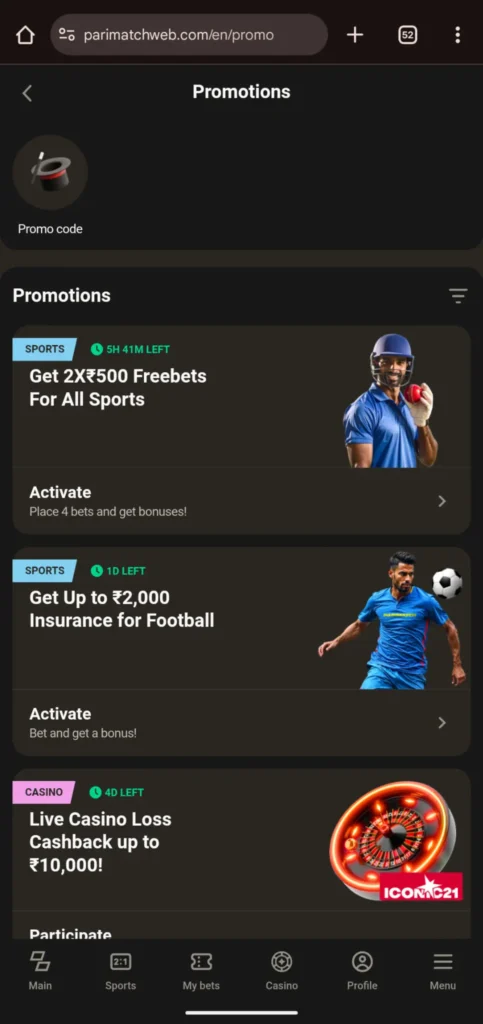 Parimatch Casino Promotion Events