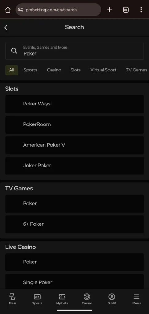 Variety of Poker Games on Parimatch