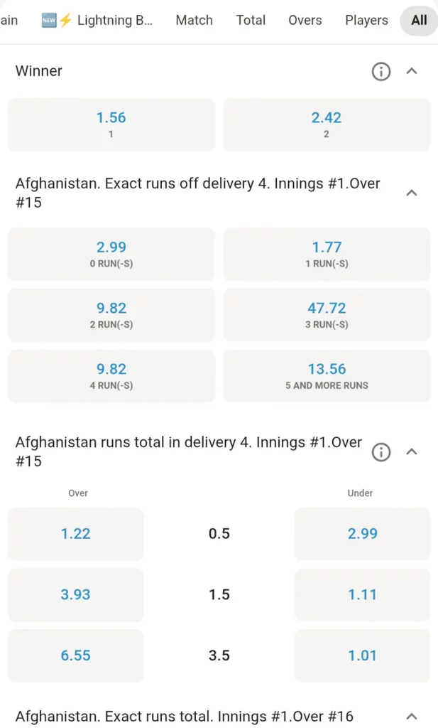 Cricket betting on Parimatch app