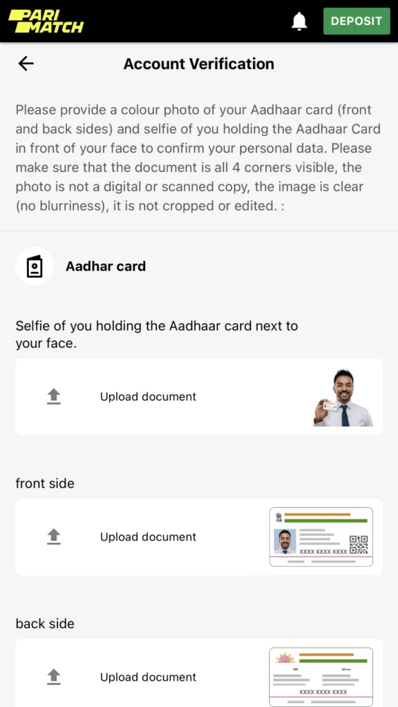 Parimatch app KYC