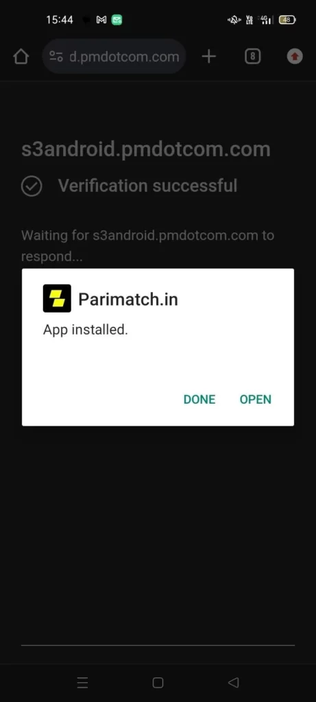 Parimatch apk app installed prompt mobile