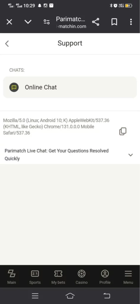 Parimatch ios online chat support