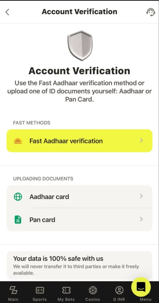 KYC verification Parimatch app