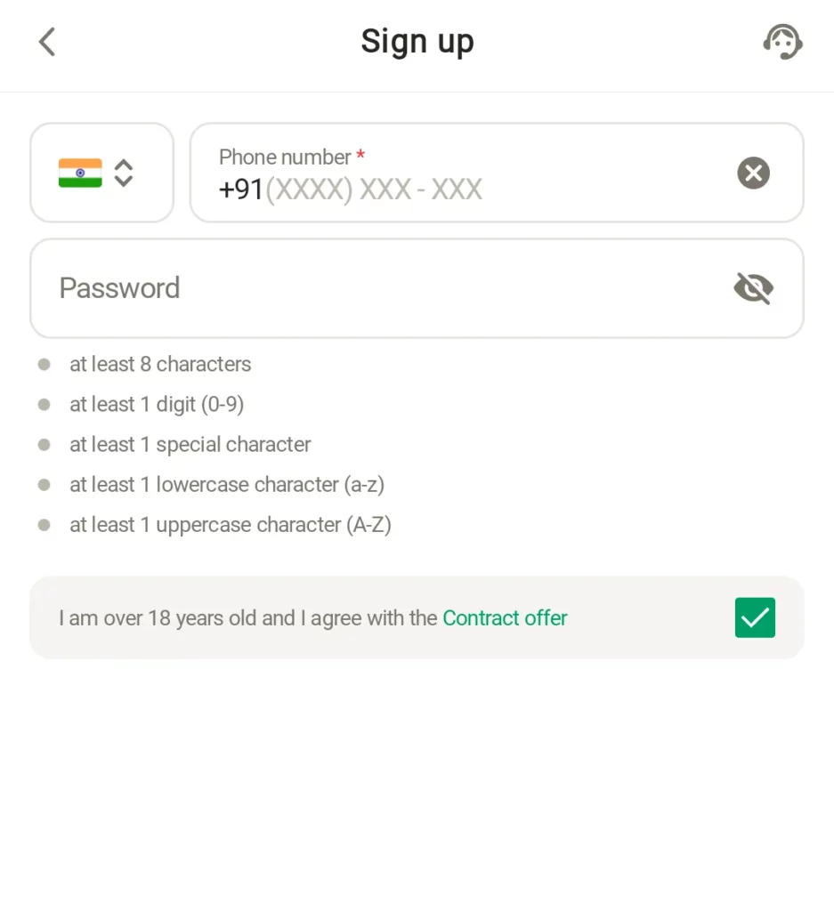 Parimatch app registration