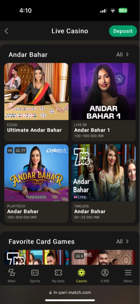 Parimatch Andar Bahar casino games