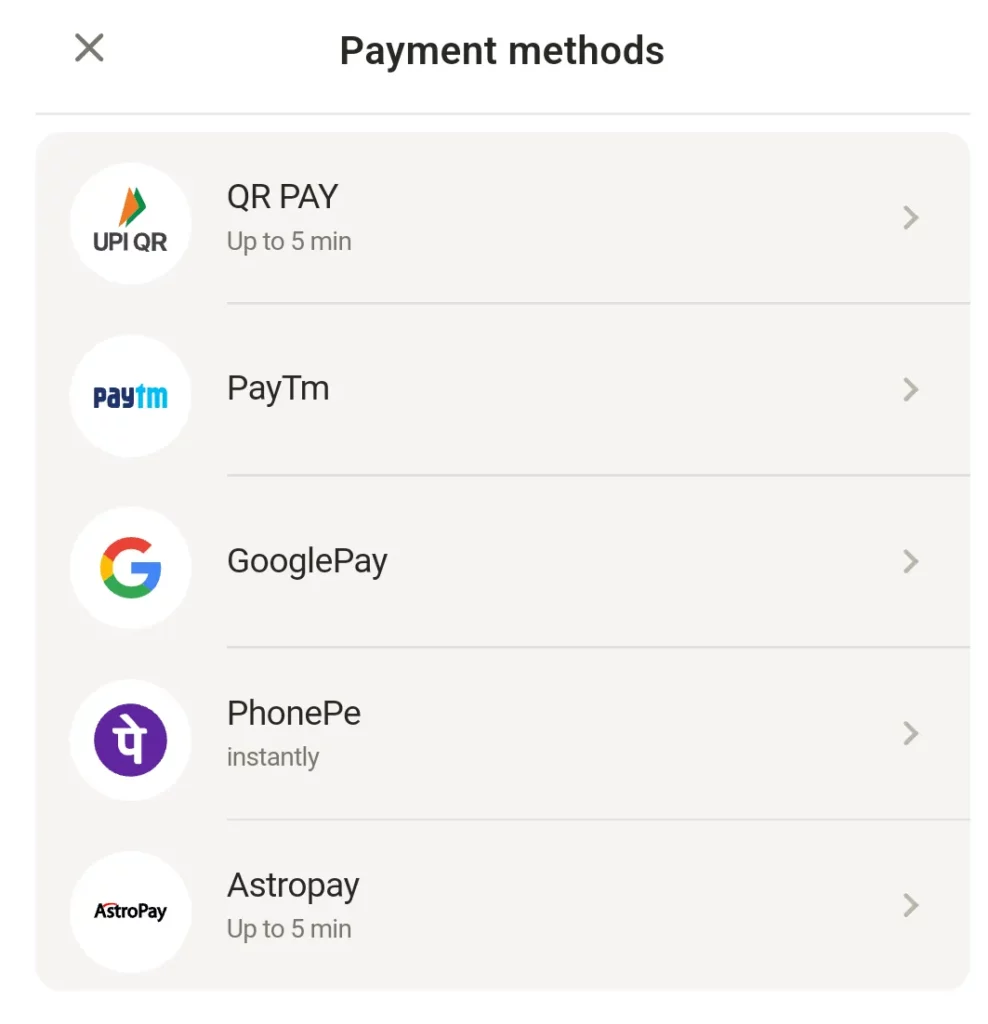 Parimatch payment methods