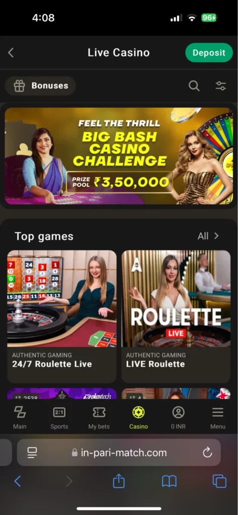 Parimatch live casino mobile