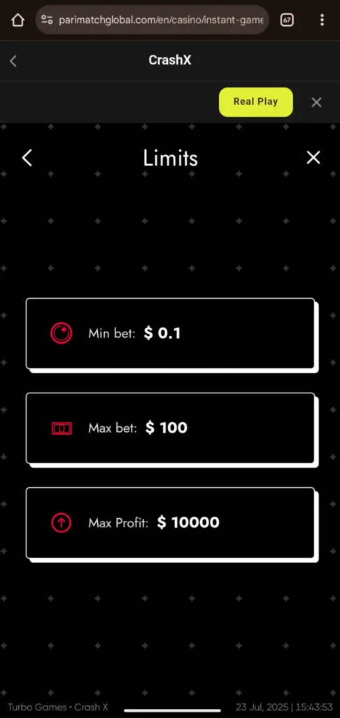 CrashX Betting Limitations- Parimatch