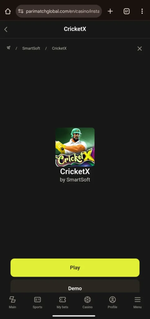 Play CricketX on Parimatch