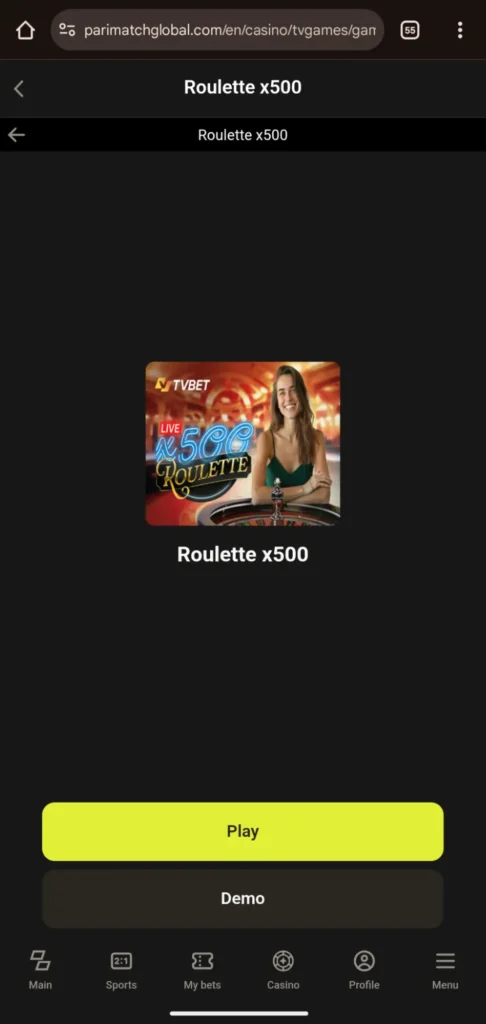 Play TV Games on Parimatch- Roulette x500