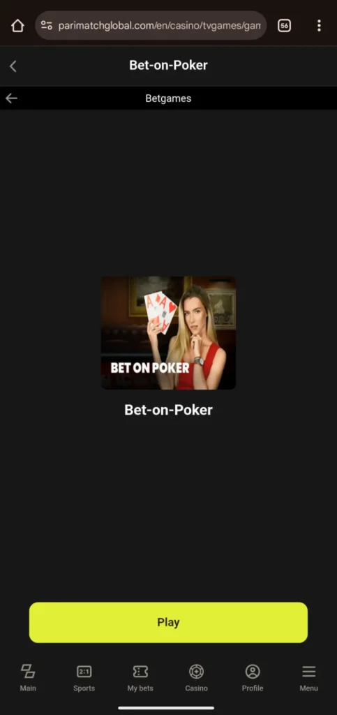 Parimatch Bet on Poker TV Game