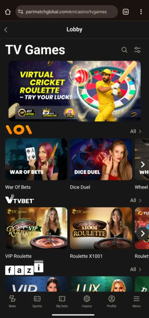 Play Variety Of TV Games on Parimatch
