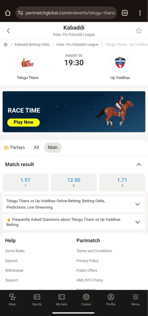 Telugu Titans VS UP Yodhas Betting Kabaddi